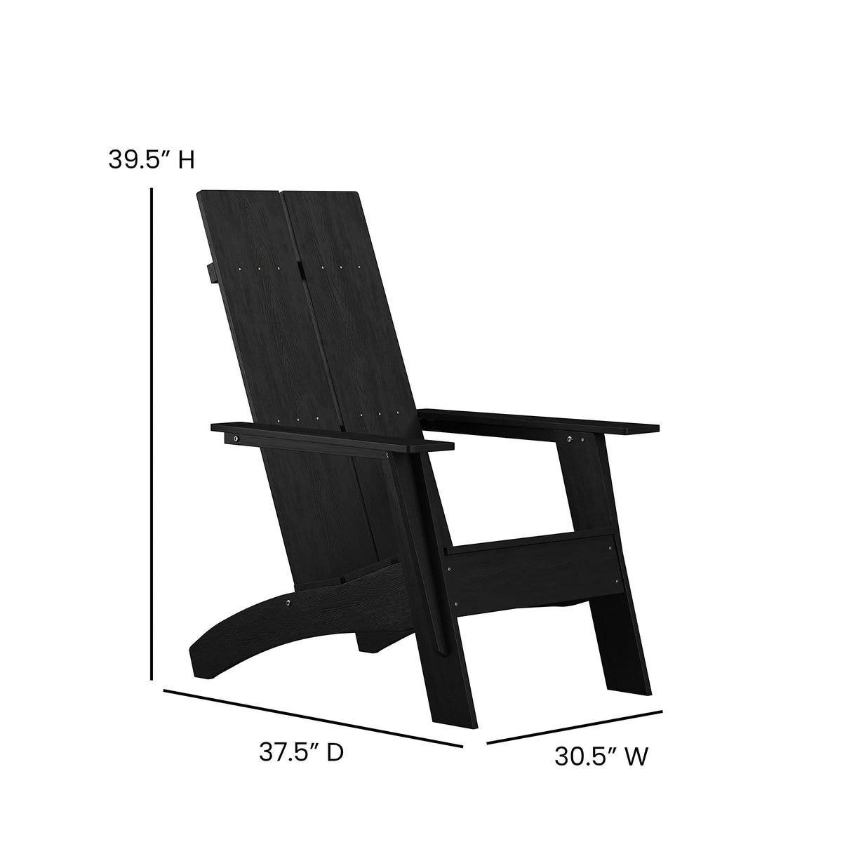 Flash Furniture Set of 2 Sawyer Adirondack Style Chairs with Footrests - Black Poly Resin - Weather Resistant