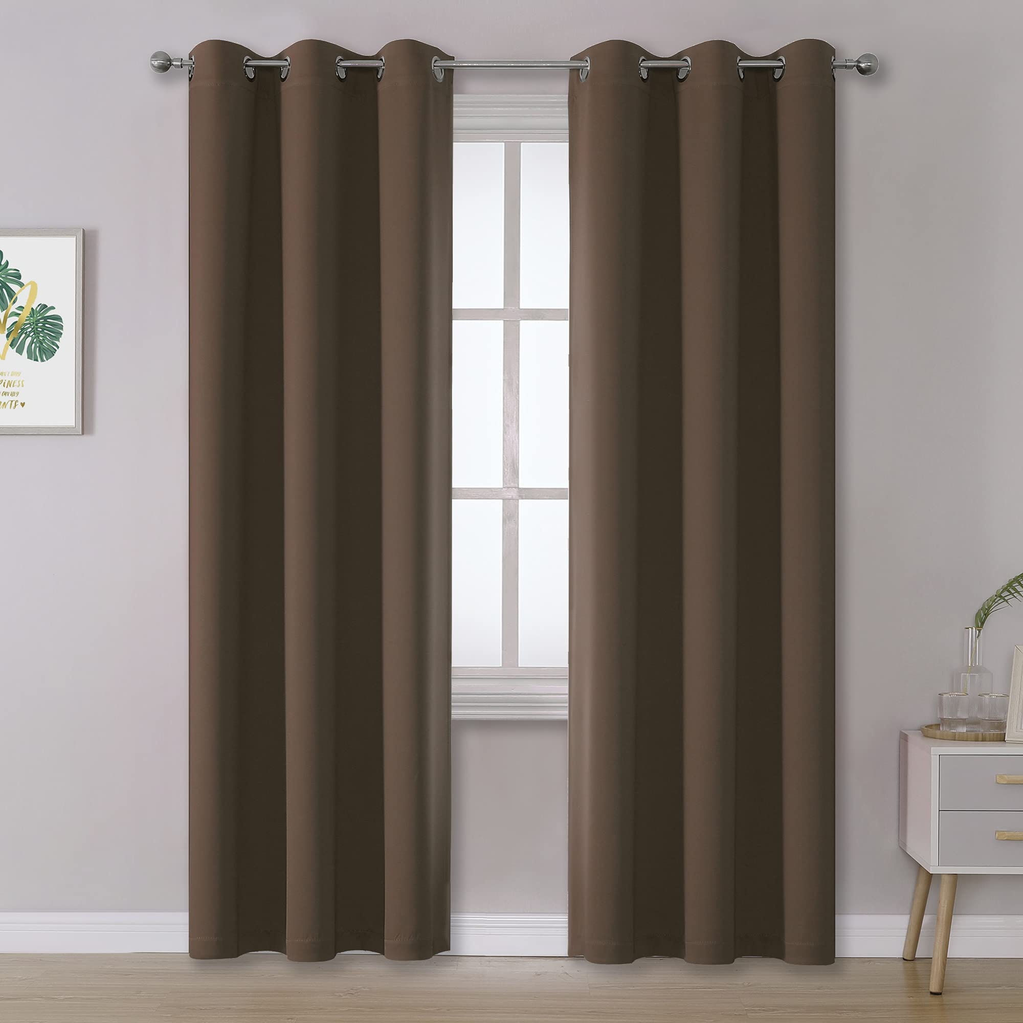 Dualife Brown 96 Inches Long Curtains Coffee Color Blackout Curtains With Grommet Thermal Insulated Room Darkening Solid Widow C
