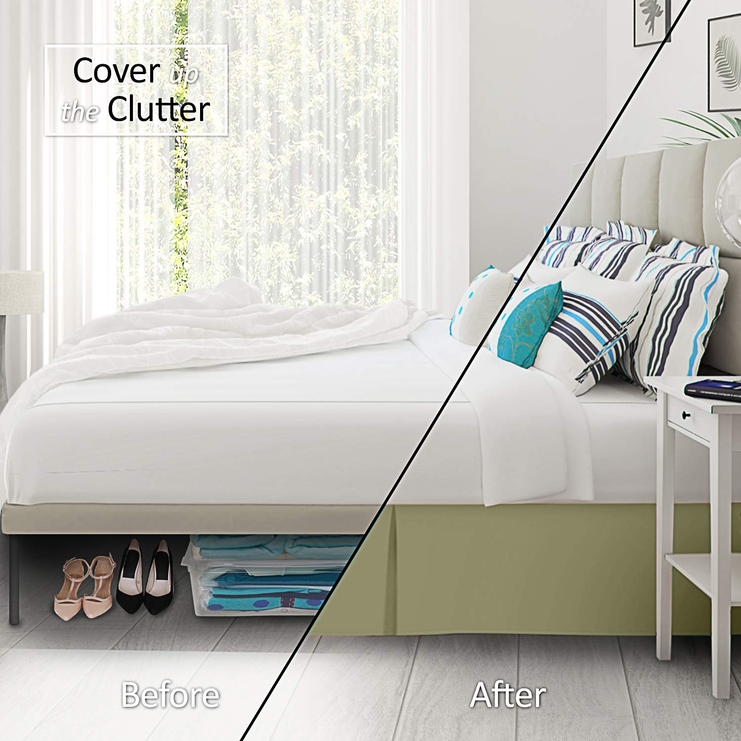 Nestl Green Twin Bed Skirt - Twin Size Bed Skirt 14 Inch Drop - Brushed Microfiber Bed Skirts - Hotel Quality Pleated Bed Skirt - Shrinkage & Fade Resistant