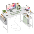 Tiqlab L Shaped Computer Desk With Power Outlets, 47 Inch Small Corner Desk With Reversible Shelves, Gaming Desk Computer Table