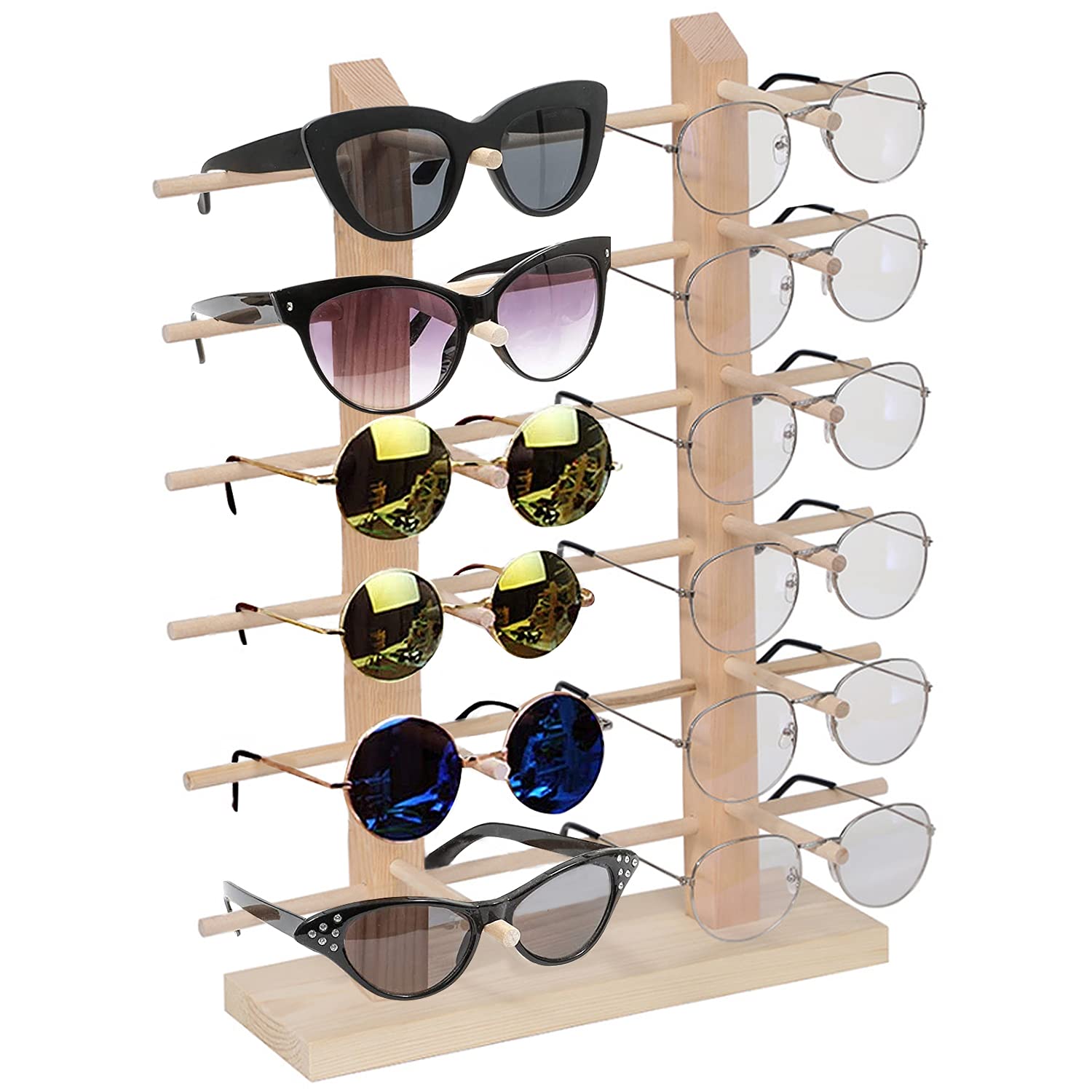 Wooden Sunglass Rack, 12 Pair Wood Sunglass Display Stand Frame Glasses Holder Organizer for Home or Glasses Shop Display,16.81 