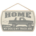 Open Road Brands Chevrolet Hanging Sign - Home is Where My Dog and My Truck are - Chevy Wood Wall Decor for Man Cave or Garage