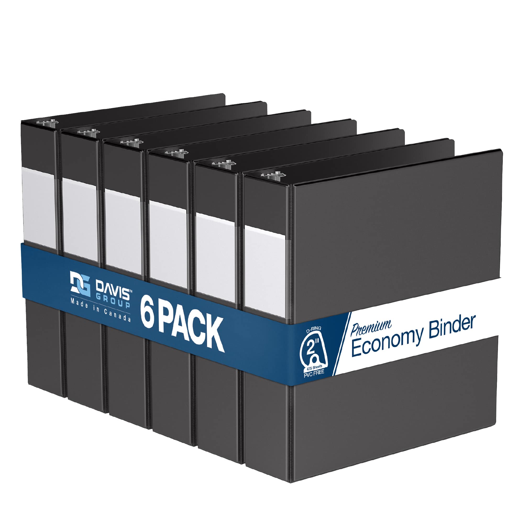 Premium Economy 6-Pack 3-Ring Binders For School Or Office, D-Ring Binders, 2 Inch, Black