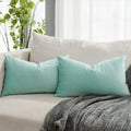 Quafoo Mist Decorative Lumbar Velvet Throw Pillow Covers 16X24 Inch Set Of 2 With Zipper Luxury Soft Solid Rectangle Cushion Cov