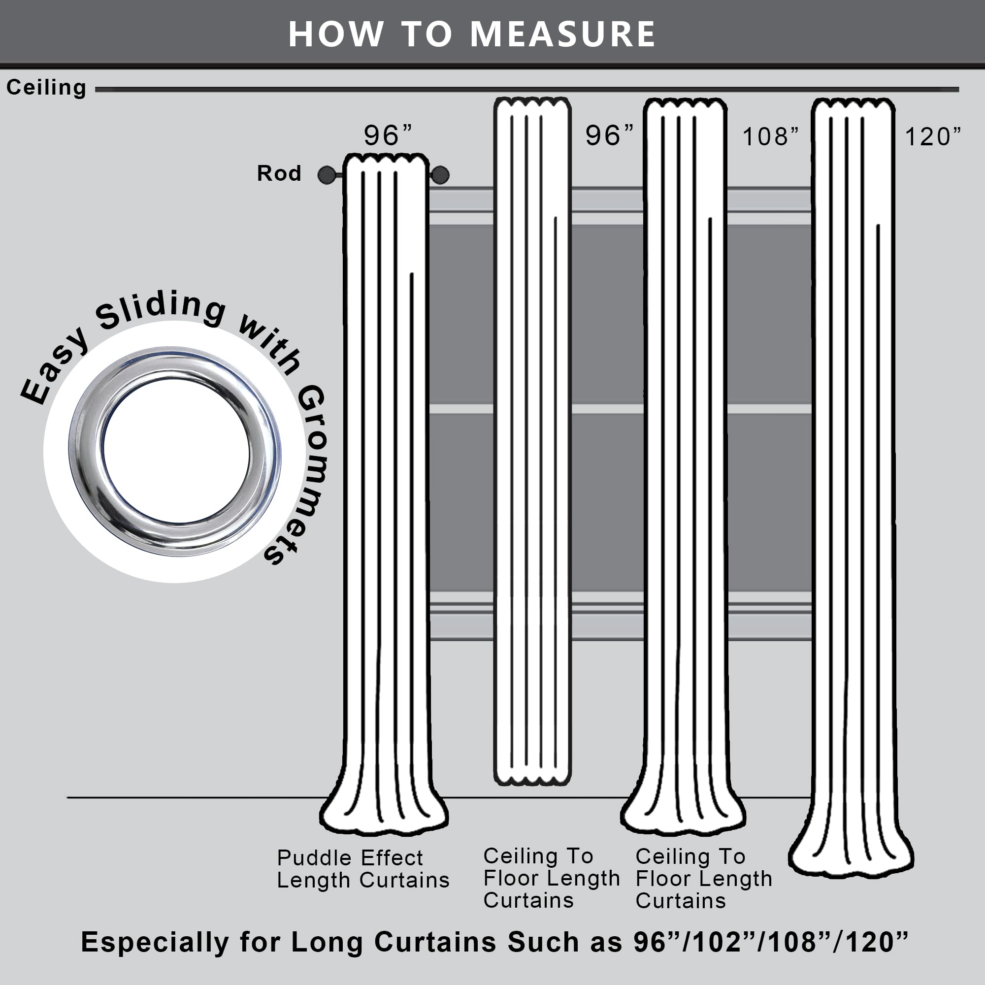 Koufall Blue Blackout Curtains 96 Inches Long For Living Room,Grommet Thermal Room Darkening Curtain For Bedroom 96 In Length 2 Panel Set,Dusty Grey Blue