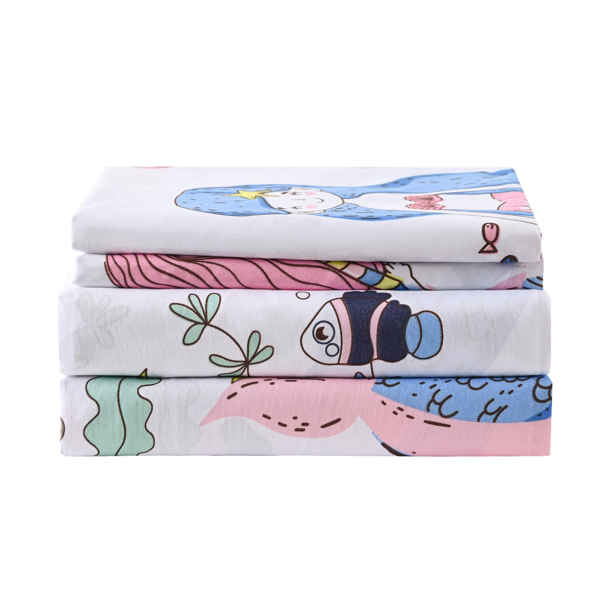 Yibeizi Mermaid Sheet Set For Girls Twin, Kids Cute Ocean Print Bedsheets Microfiber Deep Pocket Beach Patterned Bed Sheet & Pil