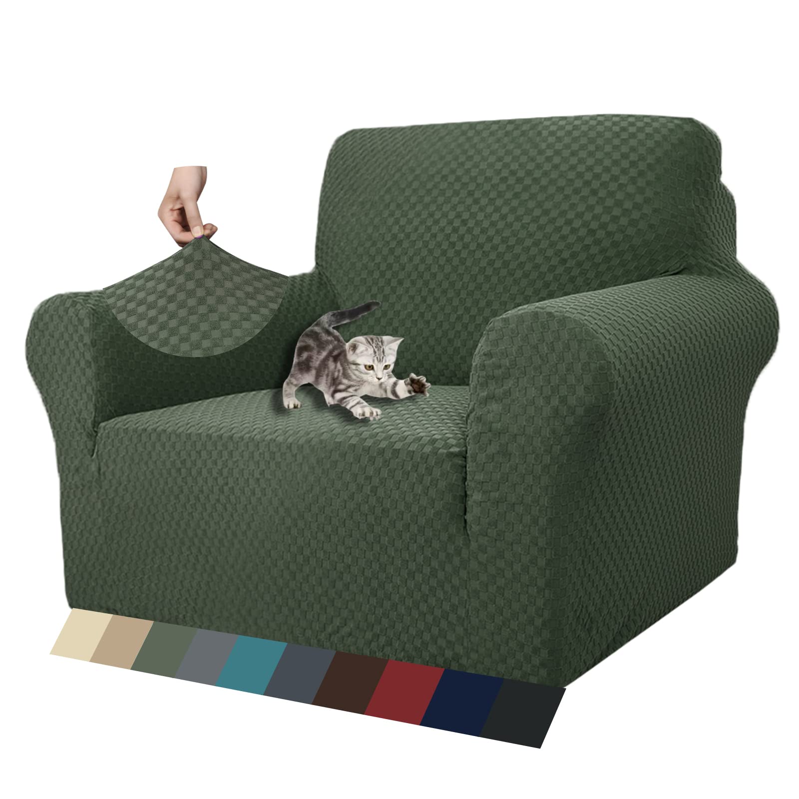 Znsayotx 1 Piece Jacquard Chair Slipcovers For Living Room High Stretch Chair Covers With Arms Anti Slip Pets Friendly Couch Sofa Armchair Cover Furniture Protector (Chair, Dark Coffee)