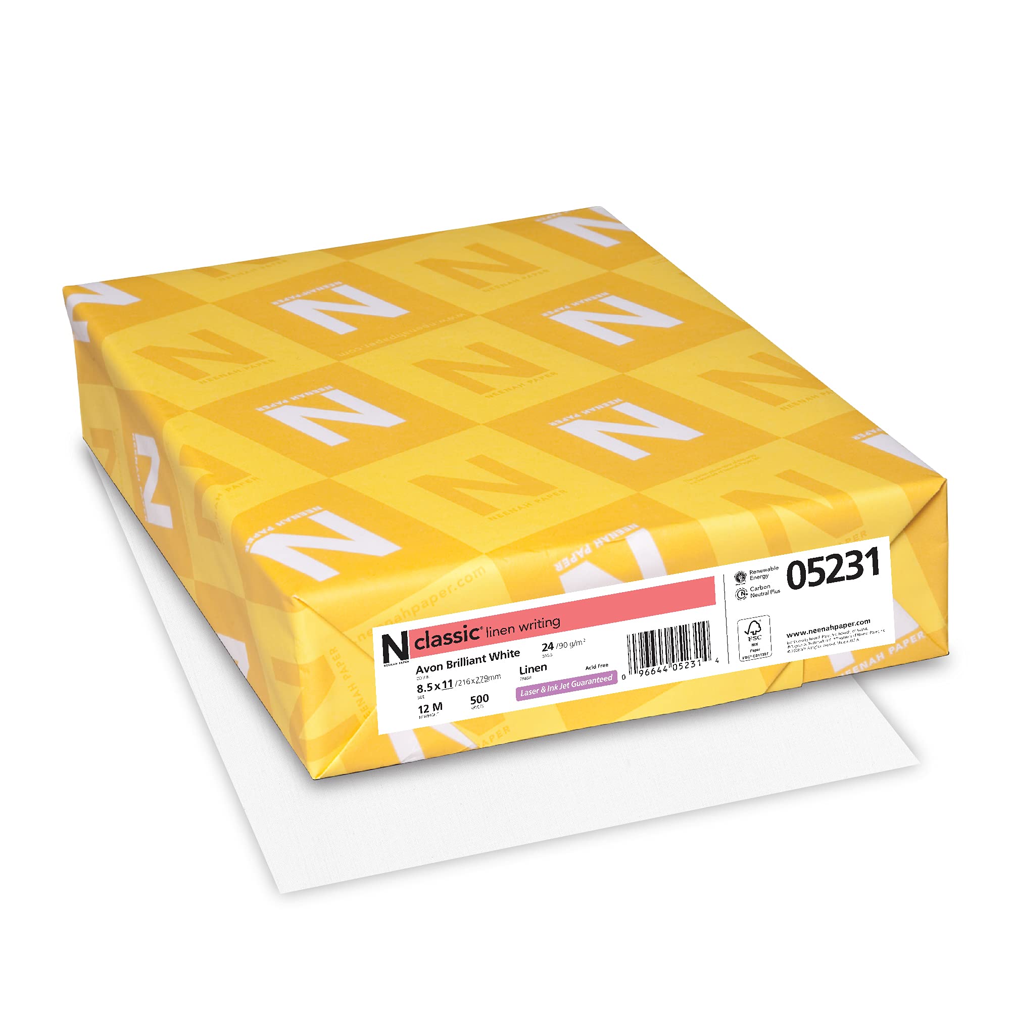 Neenah Classic Crest Paper, 8.5' X 11', 24 Lb, Linen Finish, Avon Brilliant White, 500 Sheets (05231)