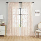 Blush Pink Lace Curtains 108 Inches Long 2 Panels Romantic Floral Sheer Curtains for Living Room Bedroom Rod Pocket Light Filter