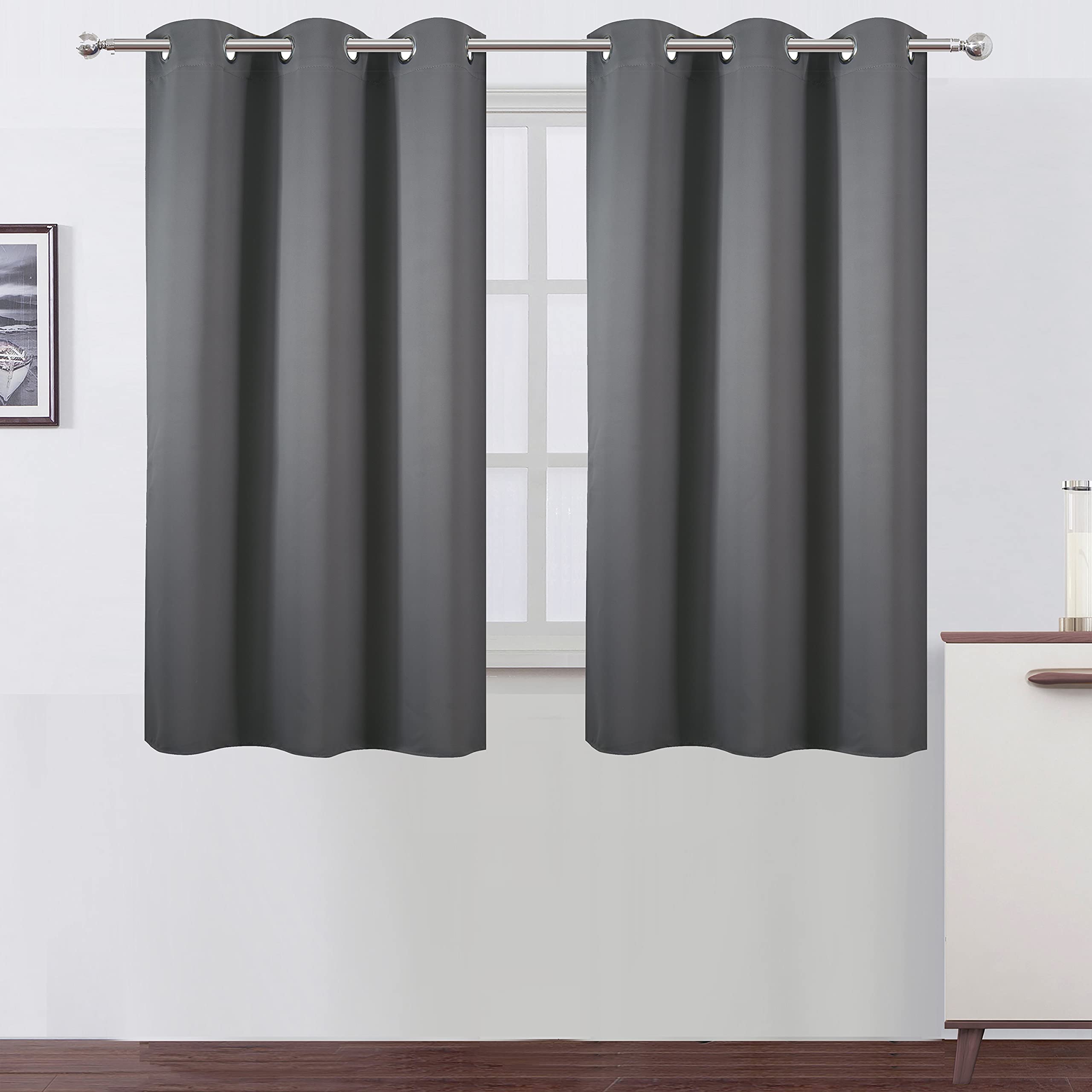 Lemomo Grey Thermal Blackout Curtains/38 X 54 Inch/Set Of 2 Panels Room Darkening Curtains For Bedroom