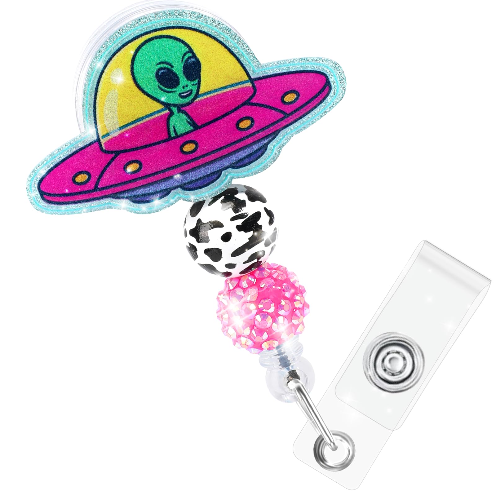 Namifin Retractable Badge Holder Funny Alien Retractable Badge Reels Lightweight Badge Reel With Id Clip For Nurse, Work, Office