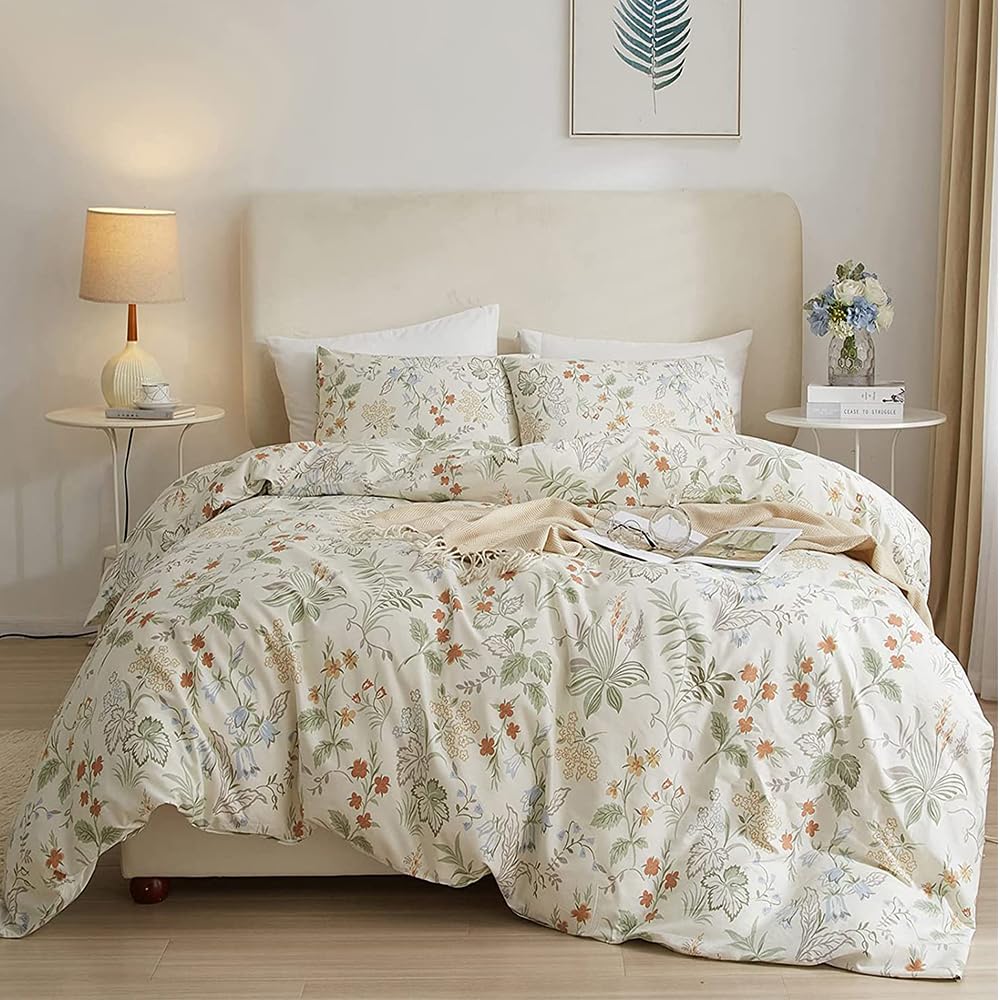 Highbuy Garden Floral Duvet Cover Full Size Soft Bedding Comforter Cover With Zipper Ties,Paisley Jacquard Green Floral Hotel Qu