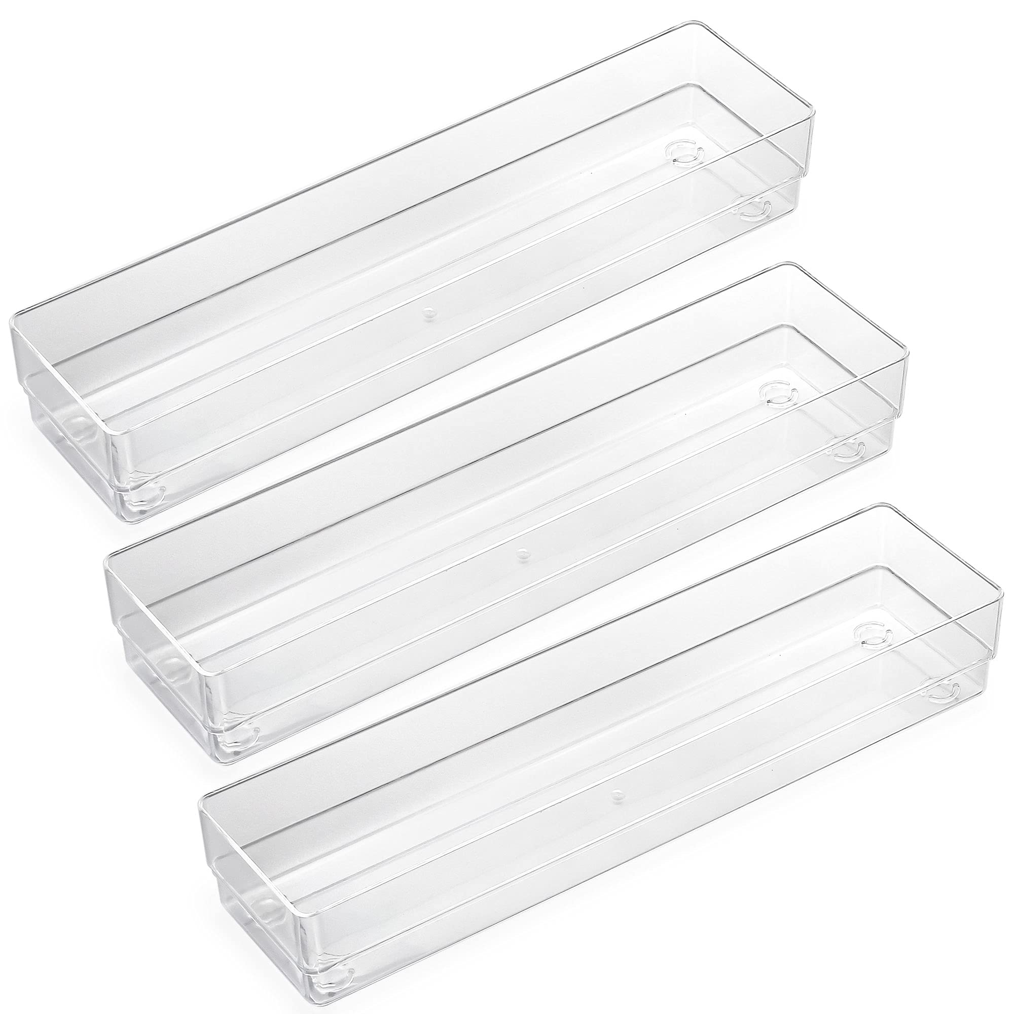 LotFancy Clear Drawer Organizers, 12    x 3    x 2   , Set of 3, Drawer Organizer Trays for Desk, Plastic Storage Bins for Bathr