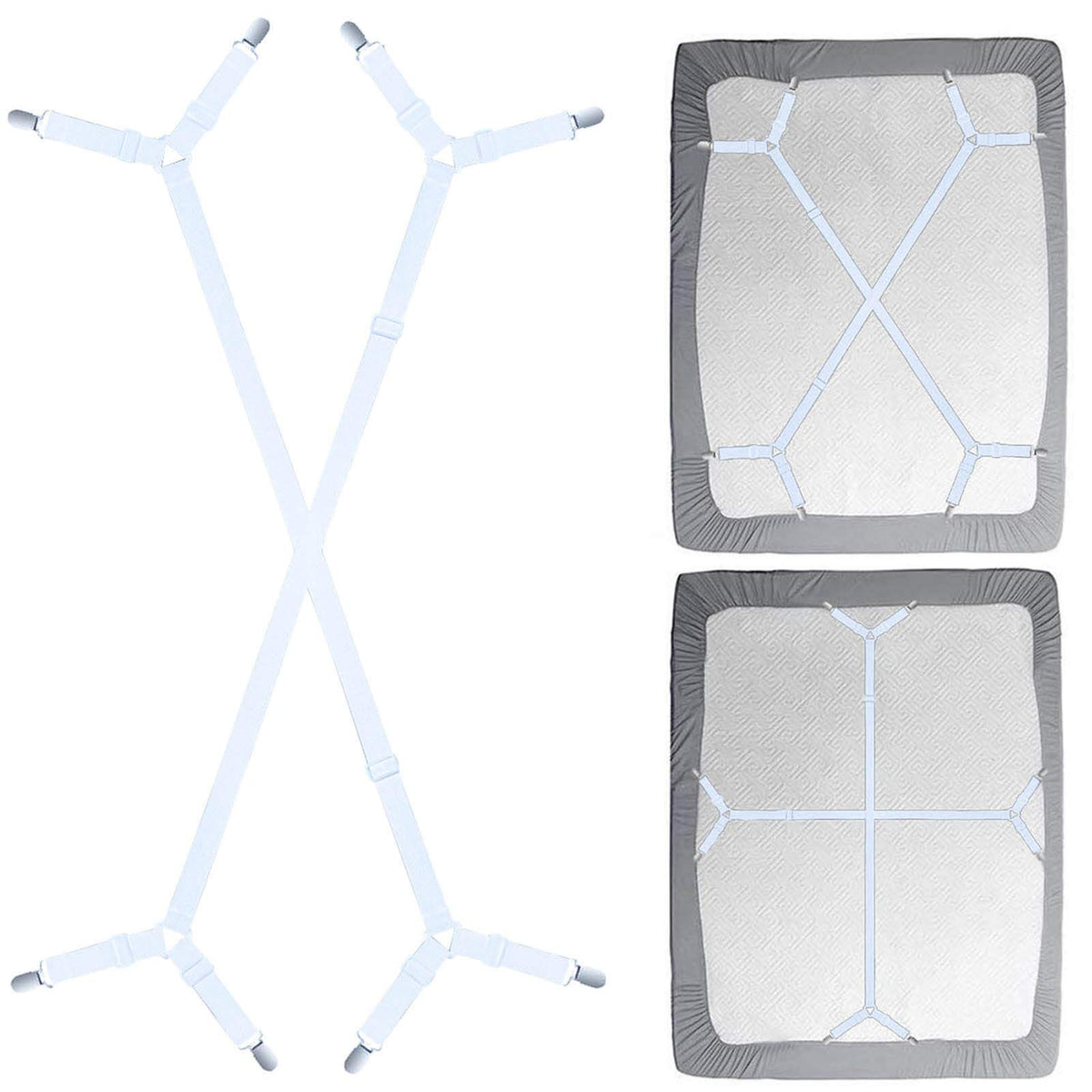 Siaomo Sheet Fasteners Suspenders Straps - Adjustable Crisscross Bed Sheets Holder Clips Elastic Band Sheet Keeper Stays Gripper