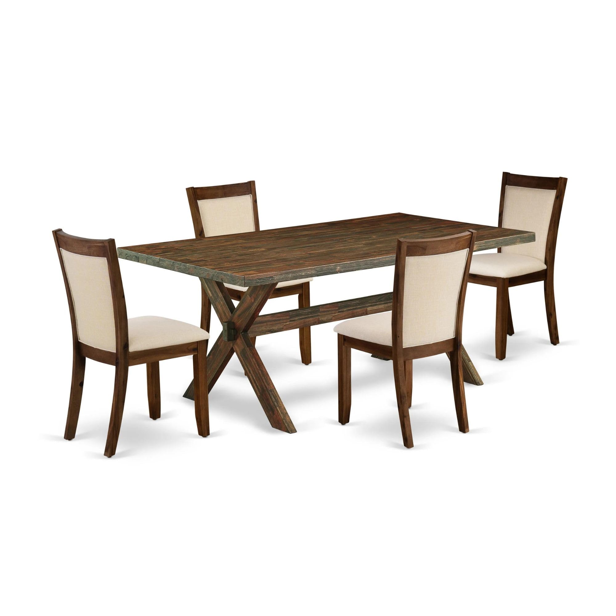 East West Furniture X777Mzn32-5 5 Piece Kitchen Table & Chairs Set Includes A Rectangle Dining Room Table With X-Legs And 4 Light Beige Linen Fabric Parsons Chairs, 40X72 Inch, Multi-Color