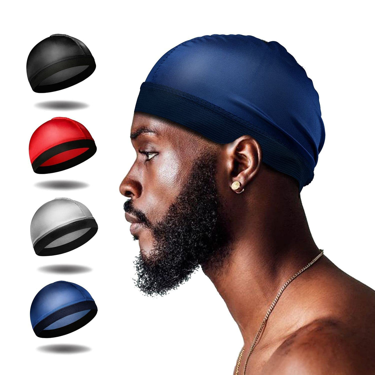 Selalu 4Pcs Wave Cap, Silk Stocking Wave Caps for 360 Waves, Good Compression Over Silky Durag for Men, Large Size Stain Caps Su