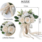 Glidlion Wedding Bouquets For Bride Bridesmaid,White Champagne Artificial Roses Flowers For Wedding Church Decoration (7.5In)