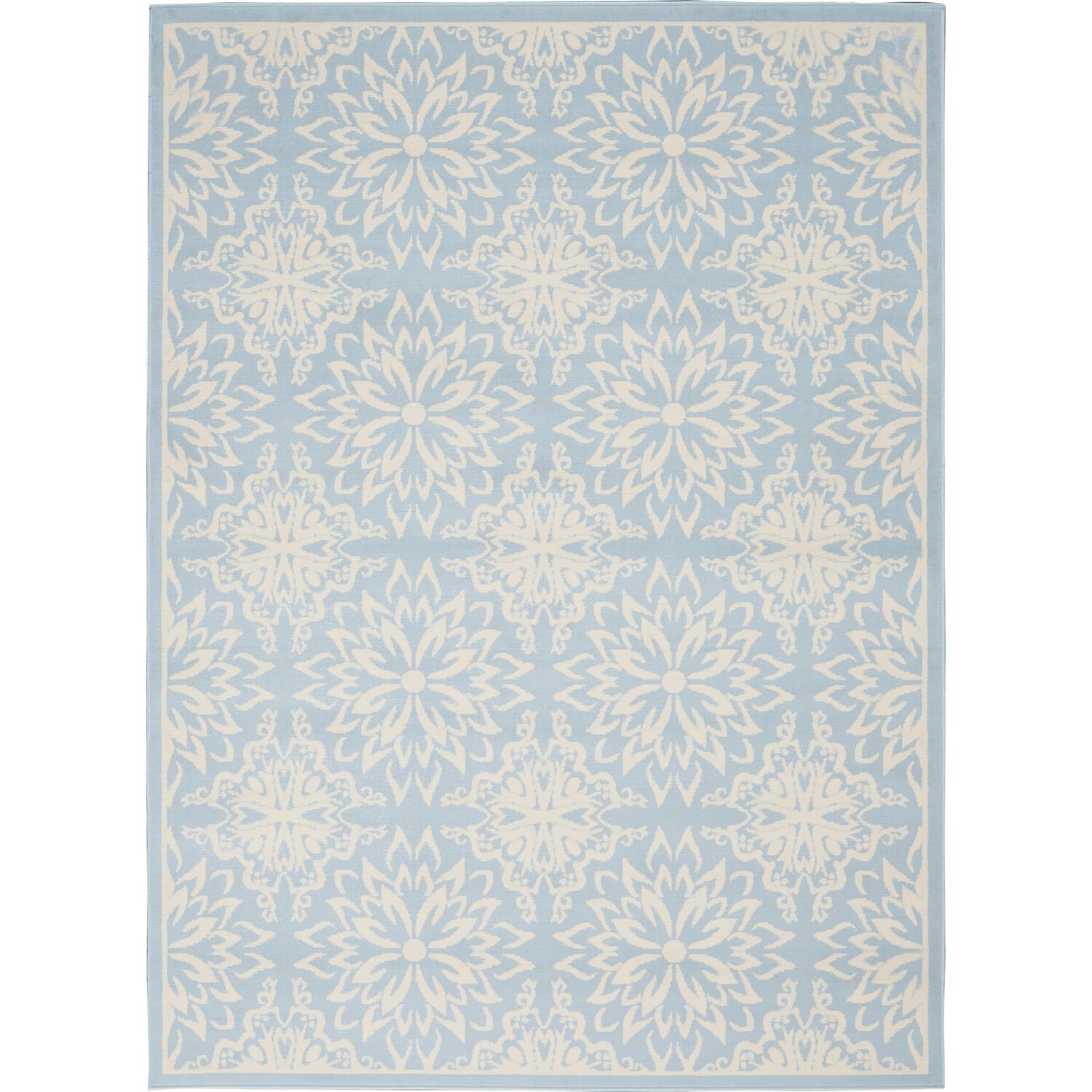 Nourison Jubilant Floral Ivory/Light Blue 53 x 73 Area-Rug, Easy-Cleaning, Non Shedding, Bed Room, Living Room, Dining Roo