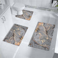 Grey Gold Marble Bathroom Mats Rugs Sets 3 Piece, Abstract Bath Mat Quick Dry Thin Rubber Back Diatomaceous Earth Rugs with U-Sh