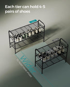 Songmics Shoe Rack, 3-Tier Shoe Organizer, Metal Shoe Shelf Storage With 4 Side Hooks, Holds 15 Pairs Of Shoes, Height-Adjustable Shoe Rack For Entryway, Hallway, Closet, Easy Assembly, Ink Black