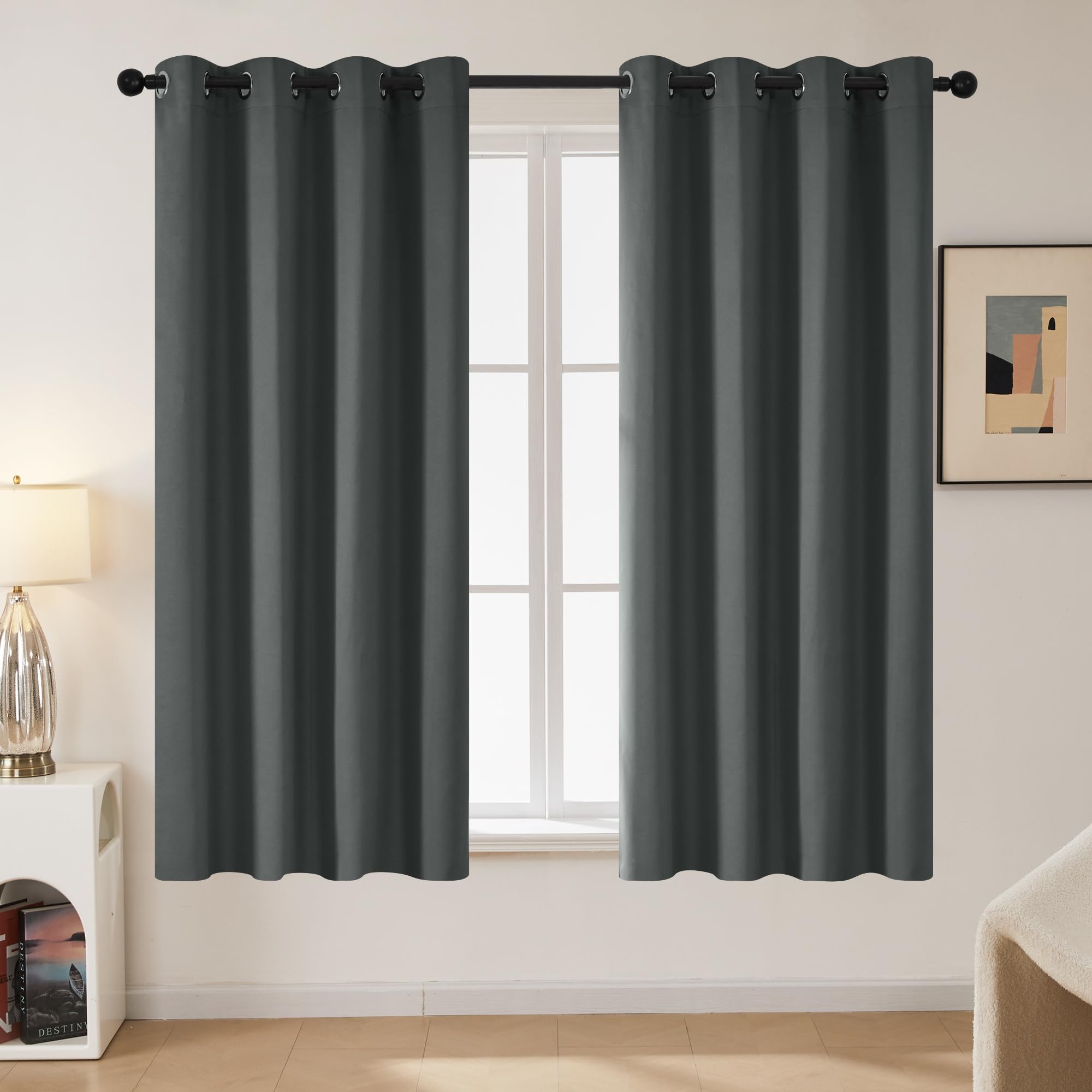 Deconovo Blackout Curtains for Bedroom, Thermal Insulated Room Darkening Window Drapes, Energy Efficient Grommet Curtains,Dark G