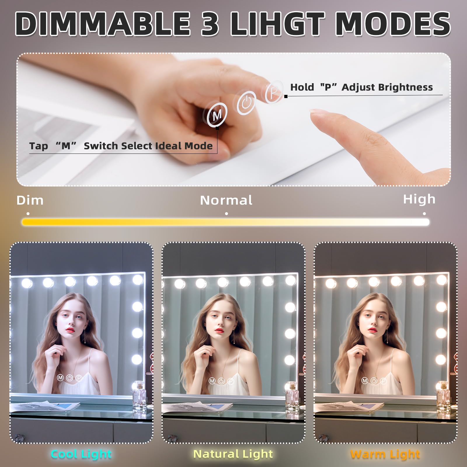 Misavanity Vanity Mirror With Lights White Hollywood Vanity Makeup Mirror With 15 Led Bulbs, Tempered Galss, Usb Charge Port And