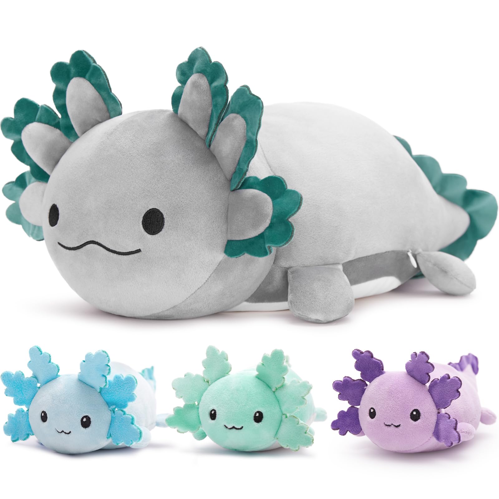 Beniny 4Pcs Axolotl Plush, Long Axolotl Stuffed Animal Mommy 24 Inch With 3 Baby Axolotl Plushies In Tummy, Axolotl Plushie Pill