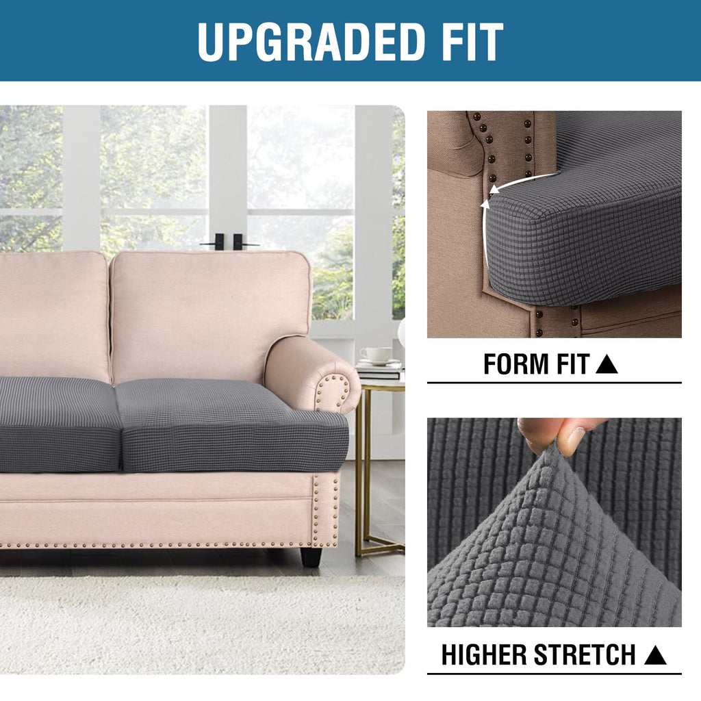 H.Versailtex Stretch 2 Piece T Cushion Sofa Slipcovers Individually Sofa Cushion Covers For 2 Cushion Couch Sofa Seat Cushion Covers With Elastic Bands Featuring Thicker Jacquard Fabric, Grey