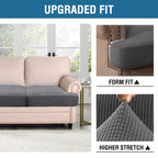H.Versailtex Stretch 2 Piece T Cushion Sofa Slipcovers Individually Sofa Cushion Covers For 2 Cushion Couch Sofa Seat Cushion Covers With Elastic Bands Featuring Thicker Jacquard Fabric, Grey