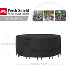 Porch Shield Round Patio Furniture Cover - Waterproof 600D Heavy Duty Outdoor Table And Chairs Cover 76 Inch, Black