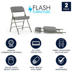 Flash Furniture Hercules Series Metal Folding Chairs With Cushioned Seats, Fabric Upholstered Event Chairs, Set Of 2, Gray