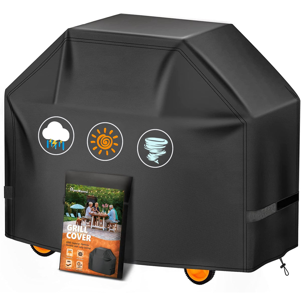 Homwanna Grill Cover 60 Inch - Superior Bbq Cover For Weber Genesis 300 Series Gas Grill - 600D Outdoor Barbecue Cover For Weber