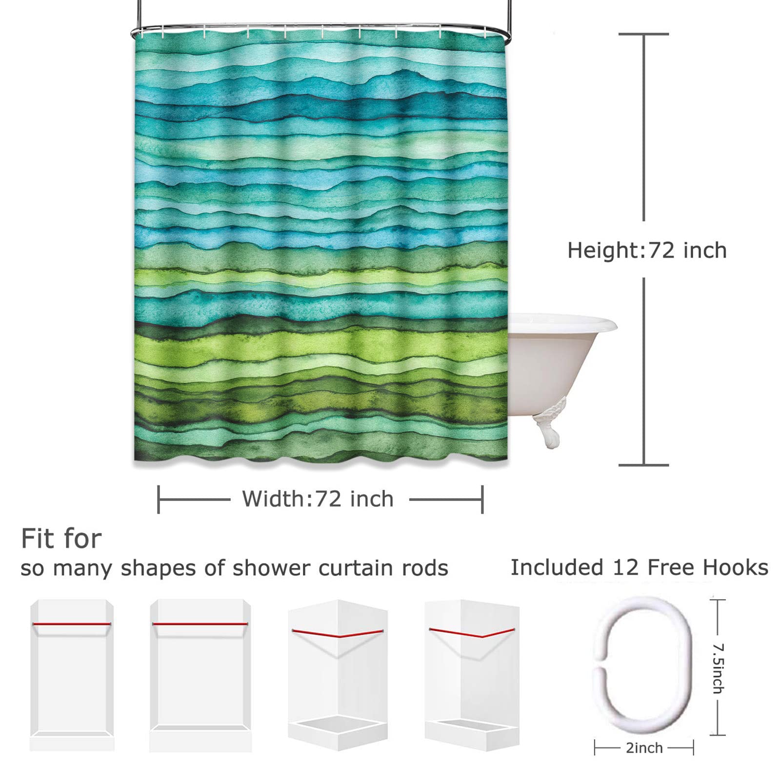 Emvency Shower Curtain Abstract Waves Watercolor Polyester 72 x 72 inches