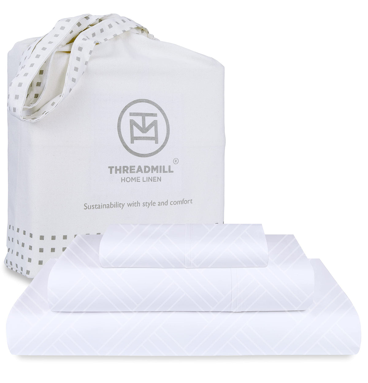Threadmill Twin Bed-Sheets - 800 Thread Count Jacquard Celine Hotel White, 100% Natural Cotton 3 Piece Striped Bed Set, Extra Lo