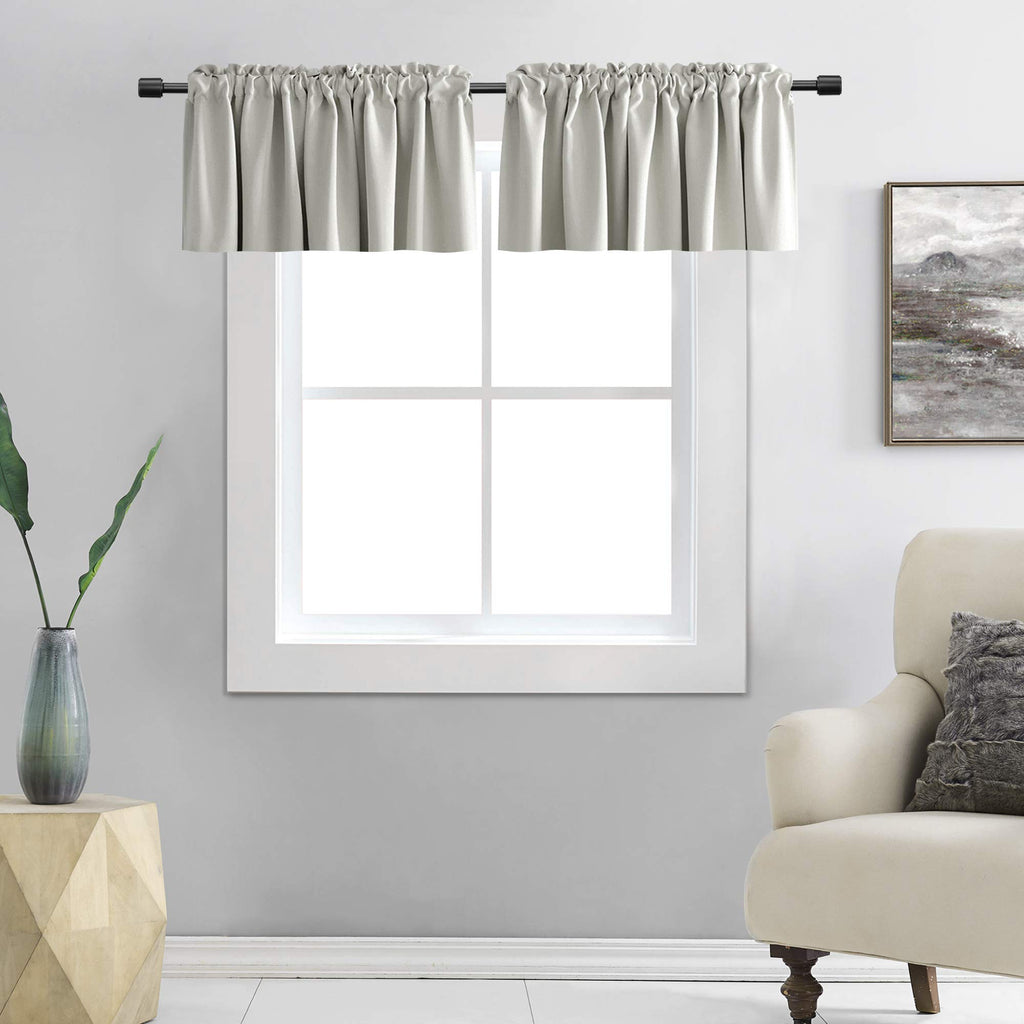 DONREN Light Grey Valance - Kitchen Valances for Small Window with Rod Pocket (2 Panels,42 by 18 Inch)