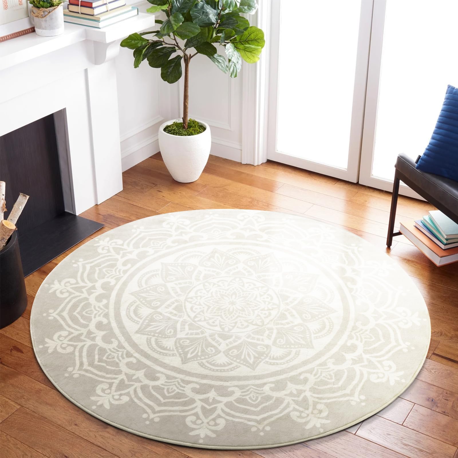 Carvapet 3 Small Round Area Rug Chic Boho Mandala Print Circle Rugs Non Slip Machine Washable Floor Mat Soft Throw Rug for Powd