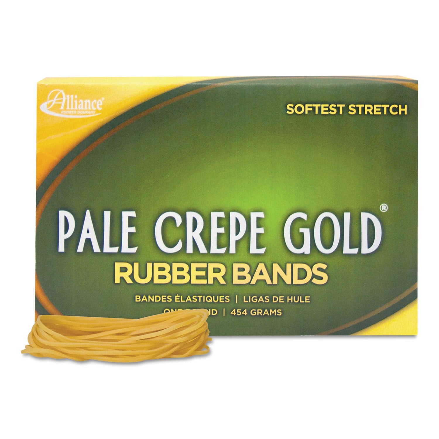 Alliance(R) Pale Crepe Gold Rubber Bands In 1 Lb. Box, #19 3 1/2In. X 1/16In., Box Of 1890