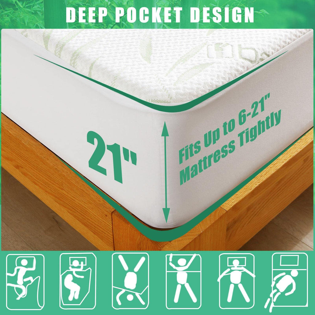 Jamrest Waterproof Mattress Protector Twin Xl Size, Viscose Cooling Breathable Mattress Cover, Fitted Deep Pocket Mattress Pad C