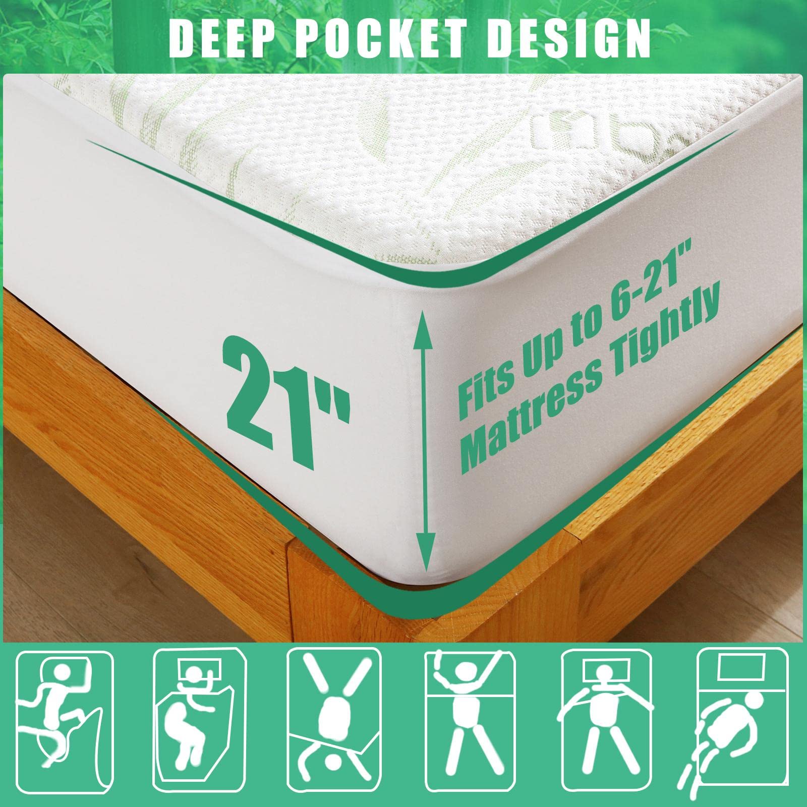 Jamrest Waterproof Mattress Protector Twin Xl Size, Viscose Cooling Breathable Mattress Cover, Fitted Deep Pocket Mattress Pad C
