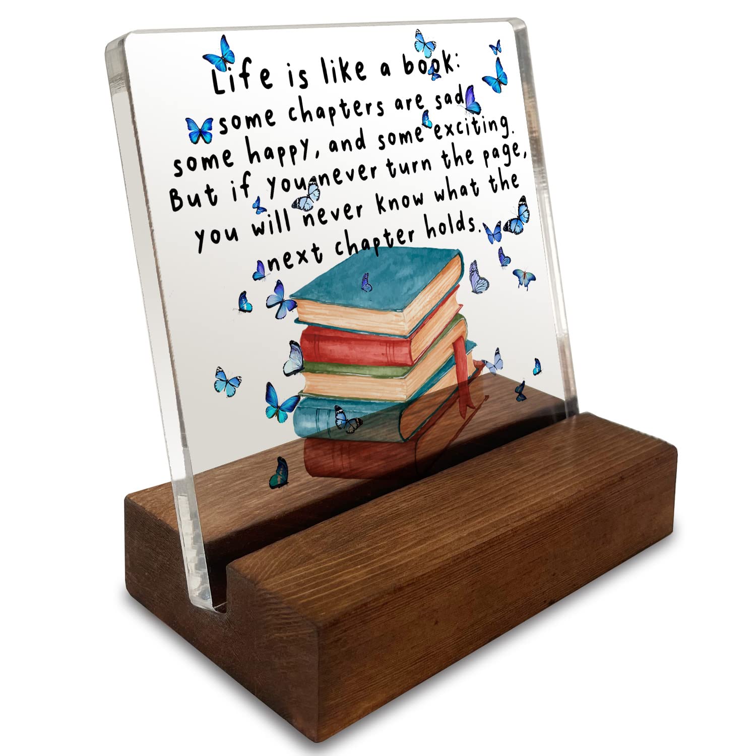 vizuzi Book Quote Home Office Desk Decor Sign Inspirational Book Lover Gift Butterfly Acrylic With Wooden Stand Sign for Book Lo