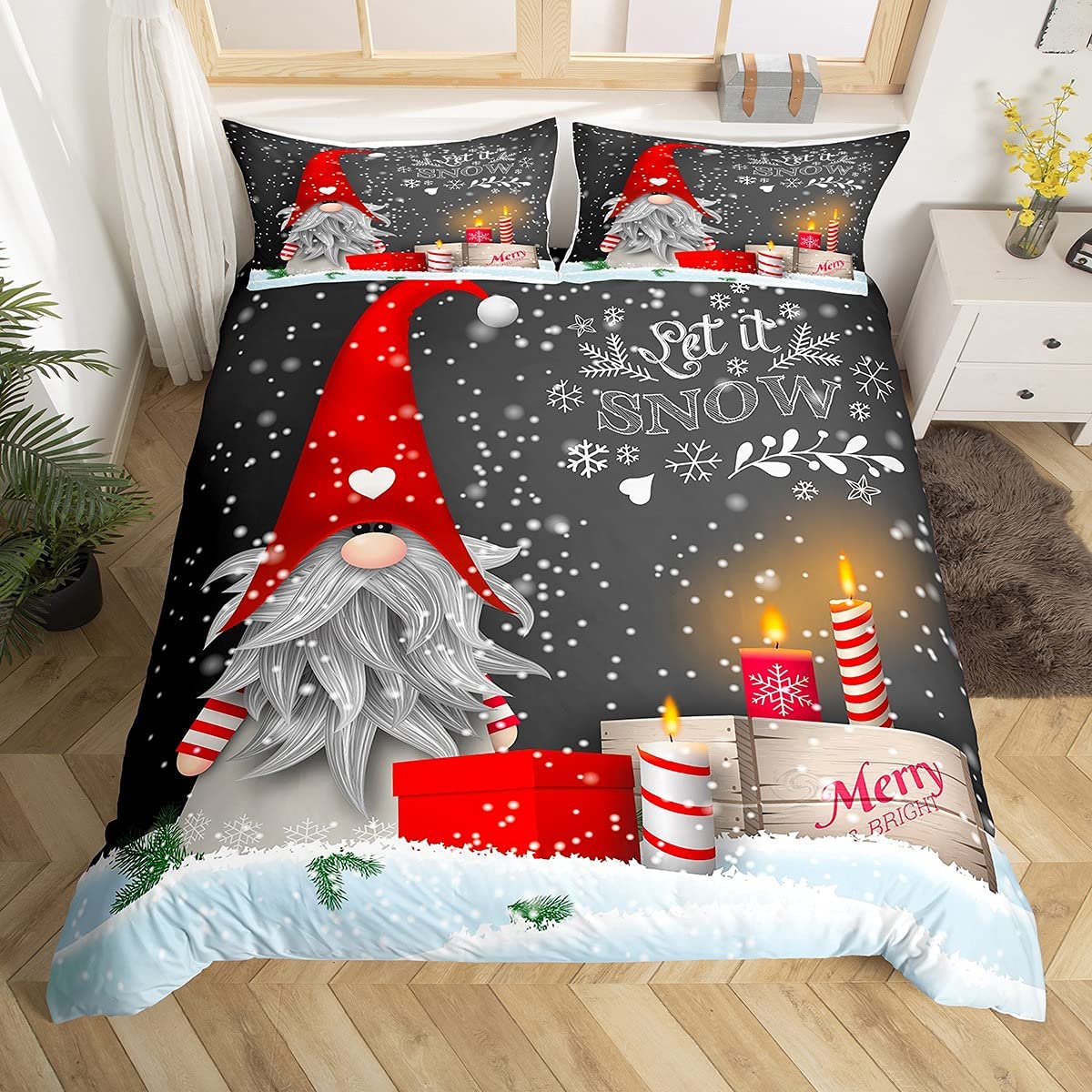 Erosebridal Xmas Bedding Sets Scandinavian Christmas Santa Gnomes Comforter Cover Snowing Santa Claus Bedding Sets For Kids Boys