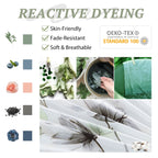 Mildly 100% Long-Staple Cotton Duvet Cover Set White Green Floral Leaves Pattern Printed Comforter Cover 3Pcs, Ultra Soft & Brea