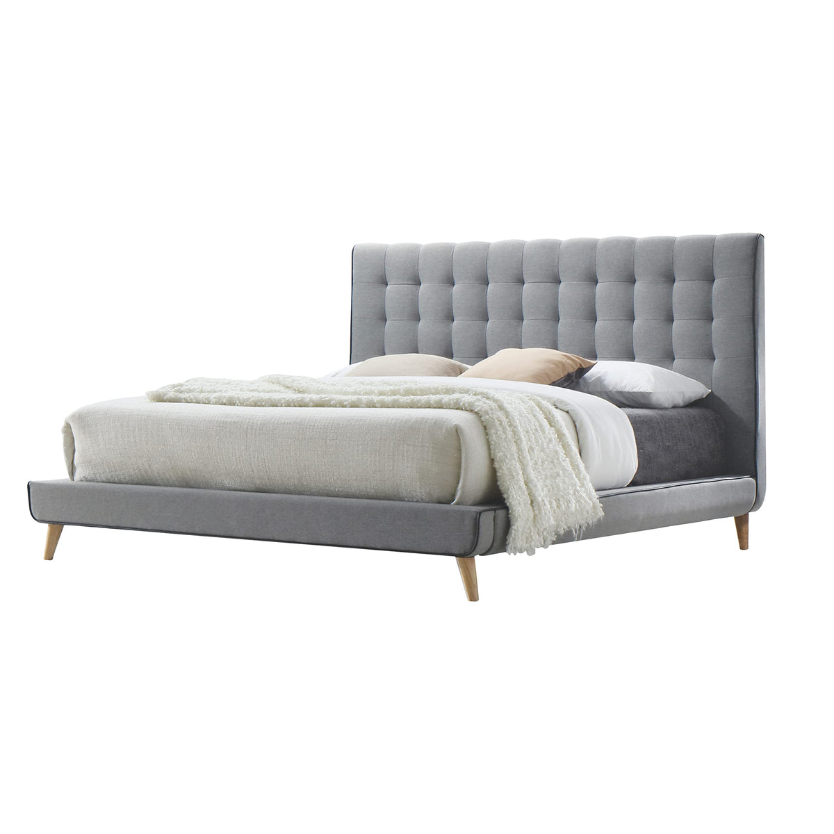 Acme Valda Tufted Upholstered Fabric King Platform Bed In Light Gray