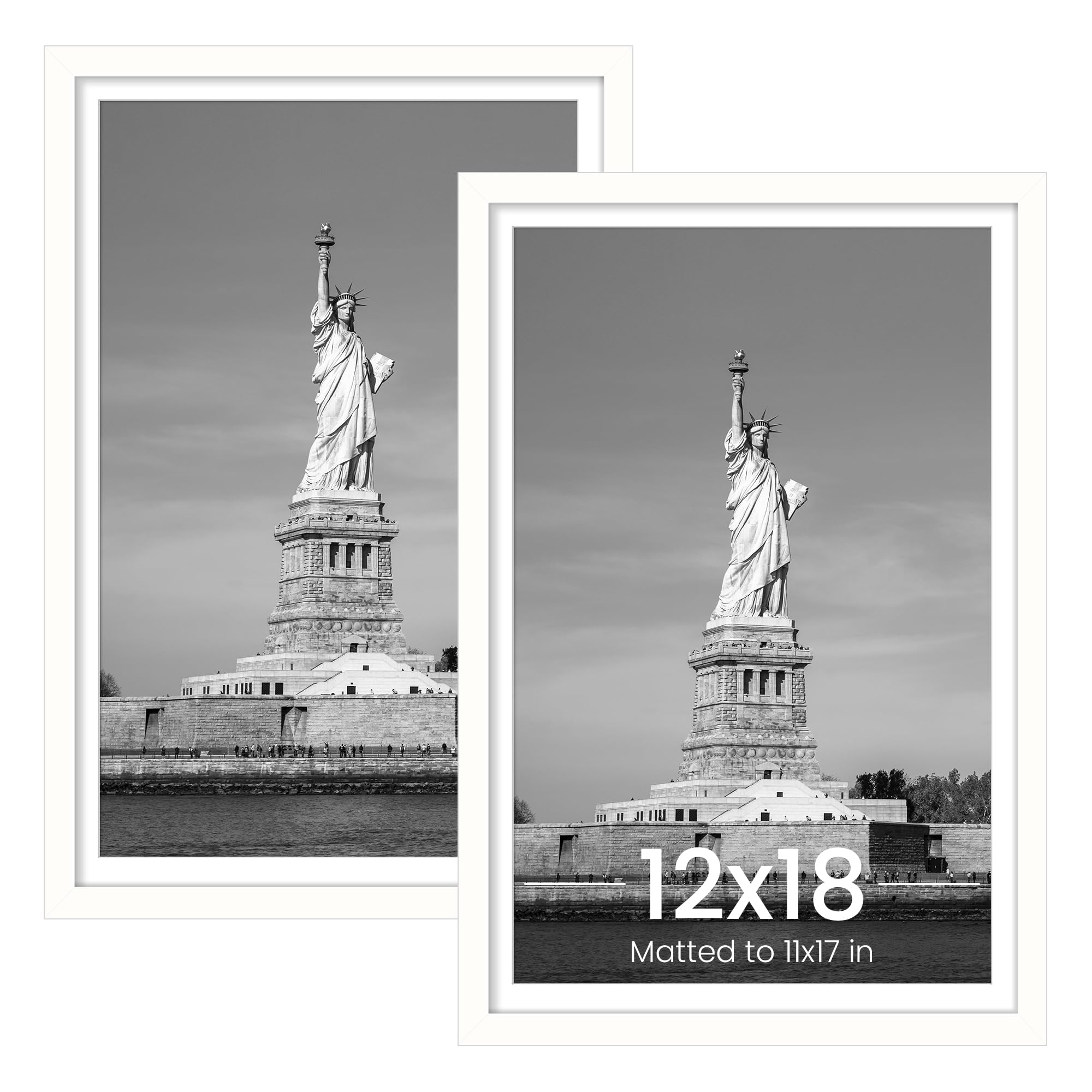 ENJOYBASICS 12x18 Picture Frame, Display Poster 11x17 with Mat or 12 x 18 Without Mat, Wall Gallery Photo Frames, White, 2 Pack