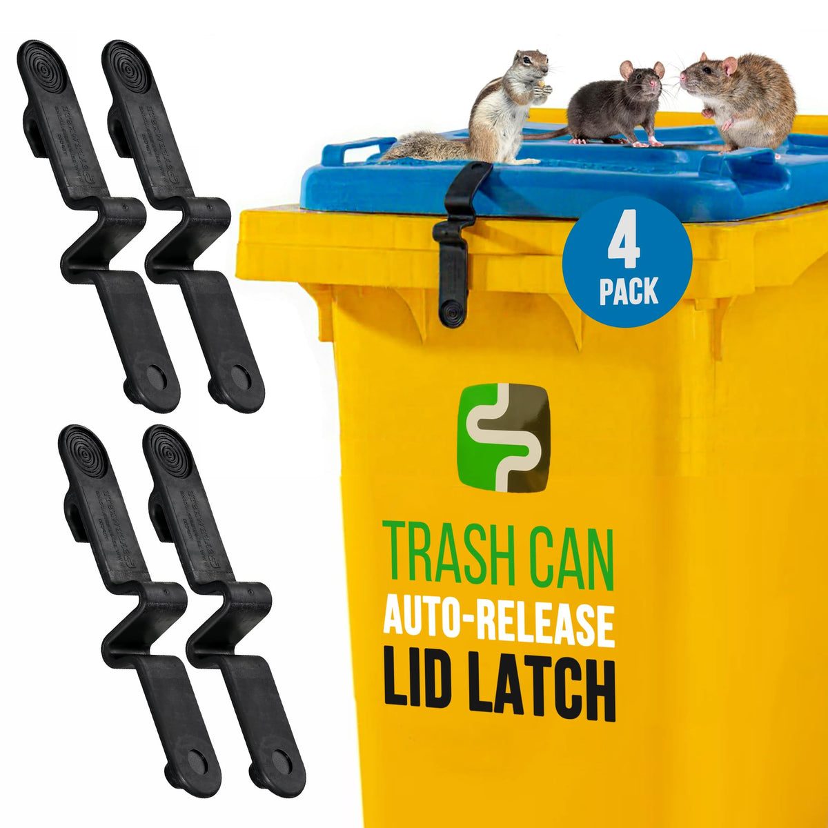 SafeWaste Trash Can Lock for Animals, Durable Lid Latch, 4pc