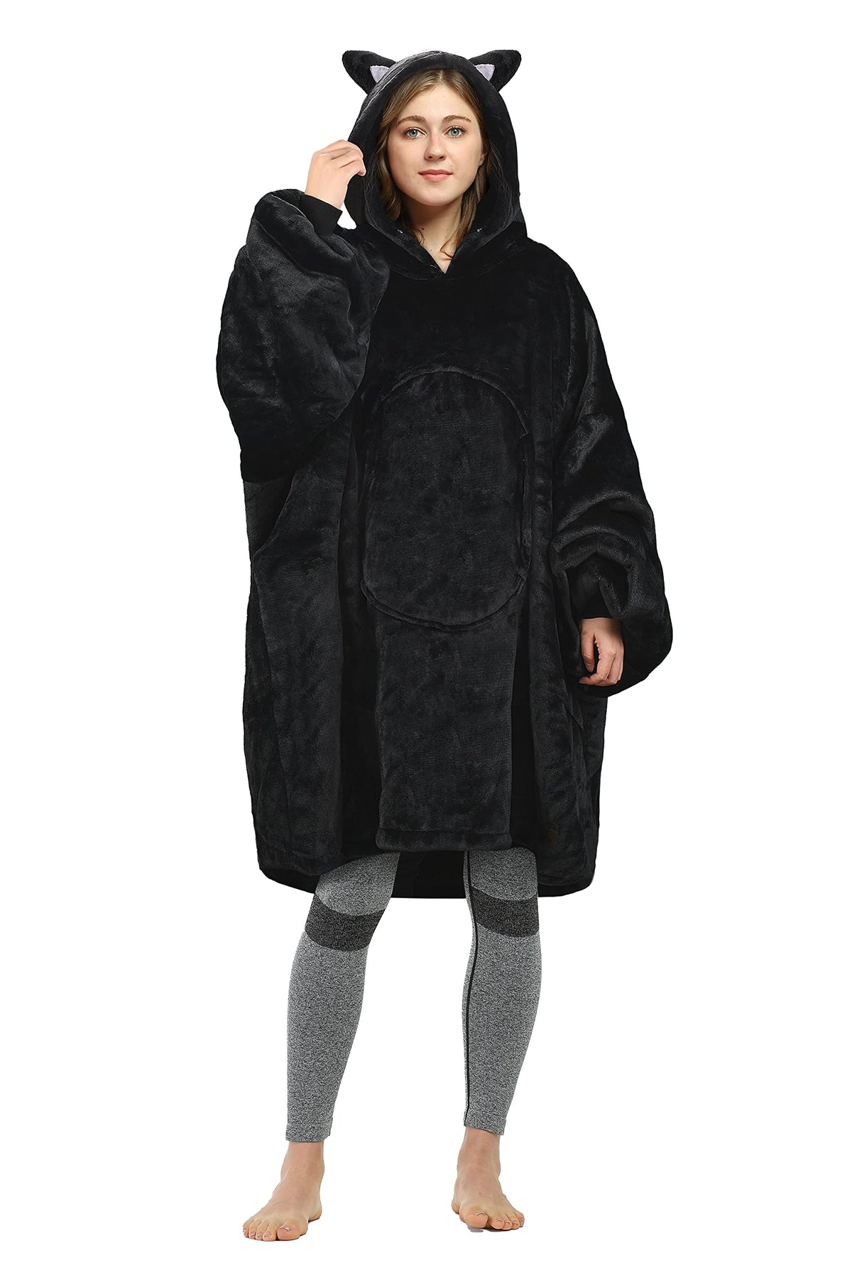 Catalonia Cat Blanket Hoodie Sweatshirt, Oversized Wearable Sherpa Lounging Pullover For Adults Men Women Teenagers Kids Gift