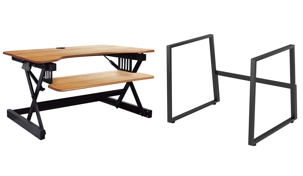 Rocelco 40" Large Height Adjustable Standing Desk BUNDLE - Quick Sit Stand Up Dual Monitor Riser - Gas Spring Assist Computer Workstation - Retractable Keyboard Tray - Teak Wood Grain (R DADRT-40-FS2)