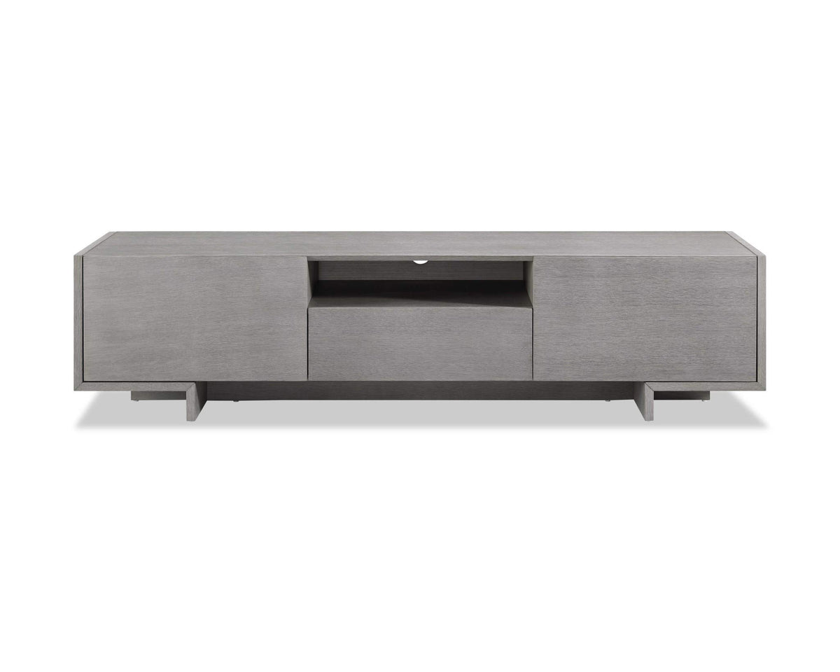 HomeRoots Furniture TV Unit One Middle Drawer and 2 Lid Doors On The Sides All in Grey Oak Venee (320797)