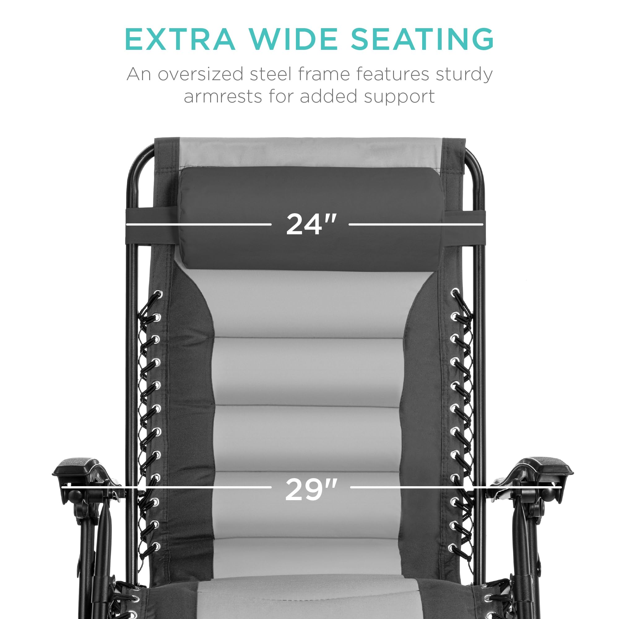 Best Choice Products Oversized Padded Zero Gravity Chair, Folding Outdoor Patio Recliner, Xl Anti Gravity Lounger For Backyard W/Headrest, Cup Holder, Side Tray, Polyester Mesh - Gray/Light Gray