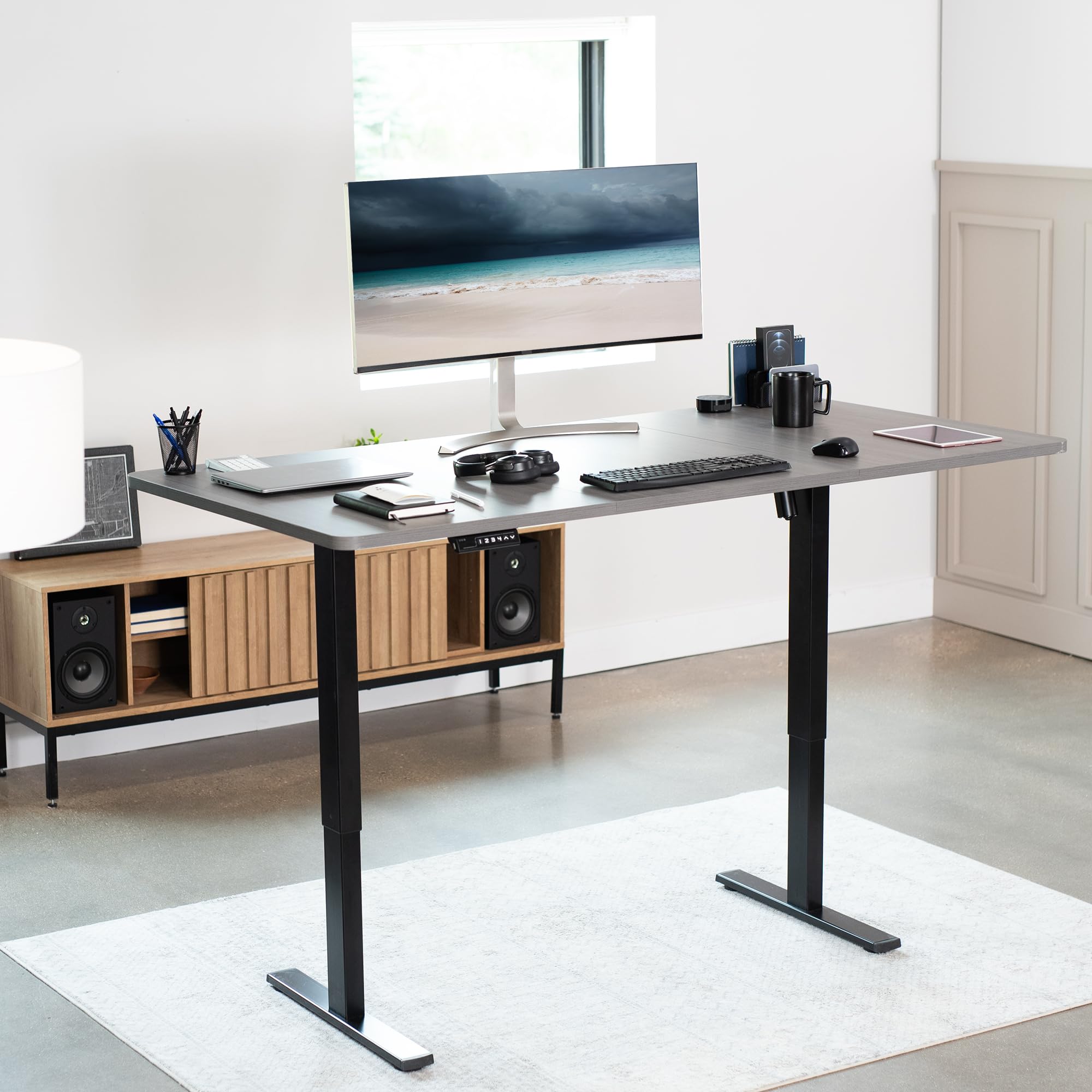 Vivo Electric 71 X 36 Inch Standing Desk Workstation, Memory Controller Height Adjustment, 1B Series, Dark Gray Top Black Frame, Desk-Kit-1B7G-36